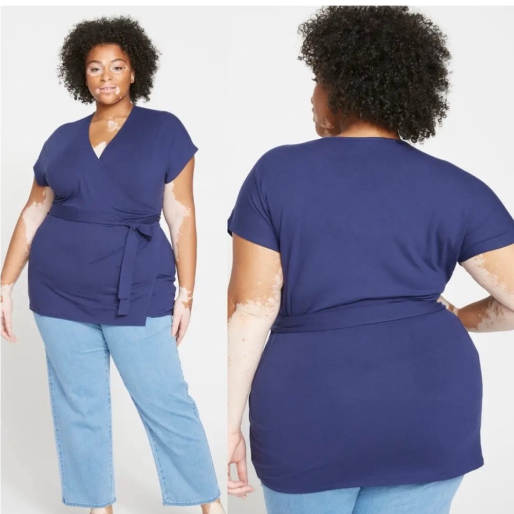 Universal Standard True Blue Navy Fine Jersey Wrap Top | Small 14-16